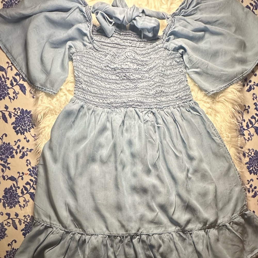 Light Blue Smocked Dress with Bow